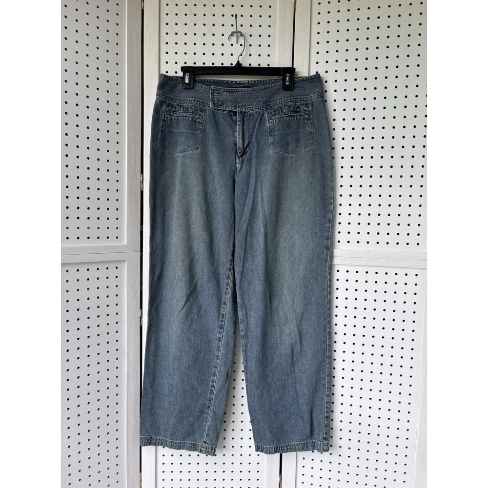 VTG Chico's Denim Jeans 2.5 Women's 14 Wide Tapered Leg Mini Pockets 100% Cotton